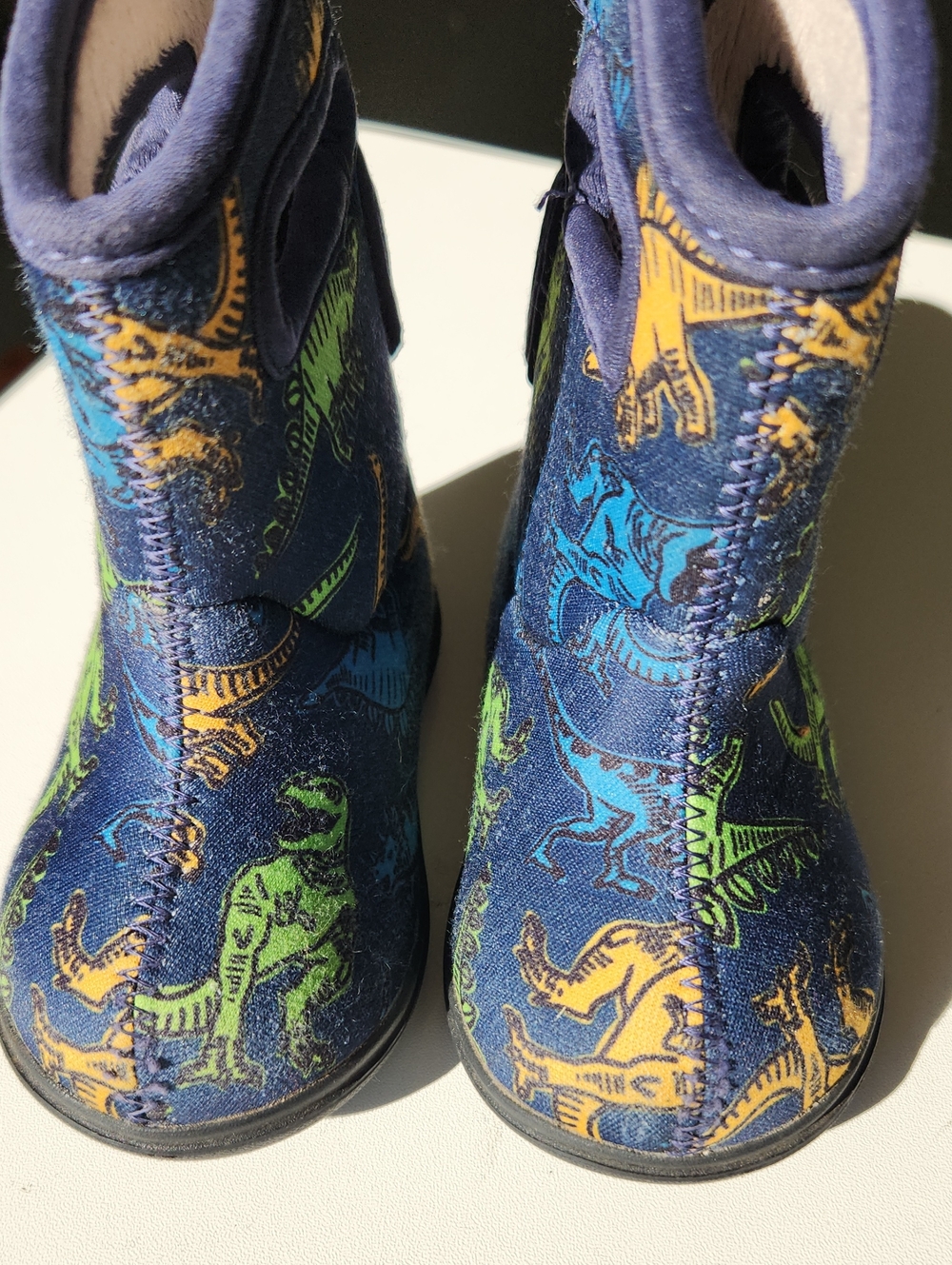 Bogs Navy Kids Rain Boots with Green & Yellow Dino Print